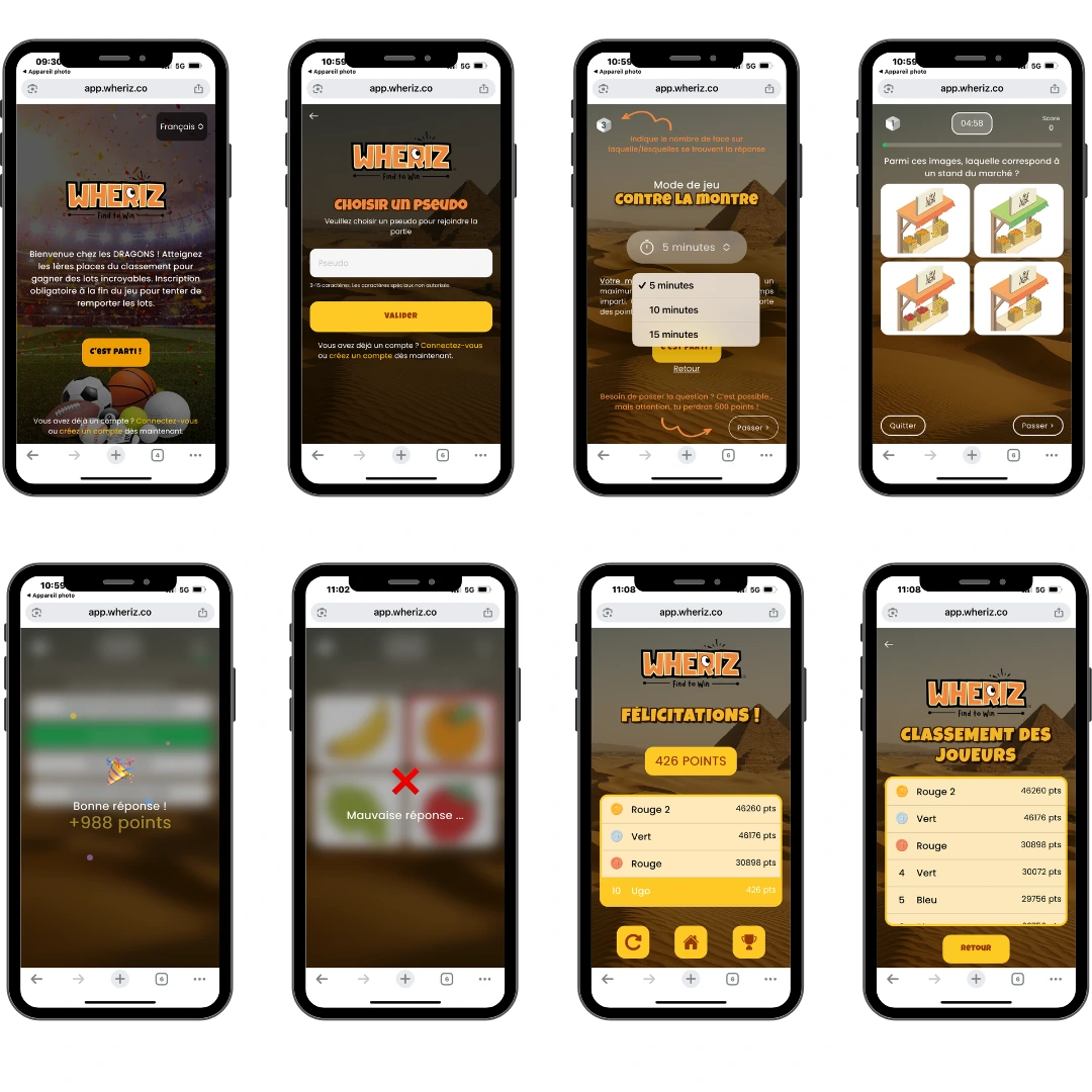 application et scoring wheriz pour jeu intéractif
